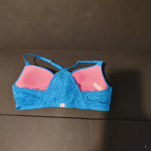 Women's PINK Victoria Secret Bra Hooks Front Green Size 36C Push Up Racer Back - Picture 2 of 8